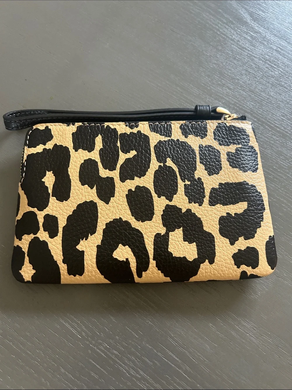 Coach Leopard Print Zip Wristlet - Black & Tan